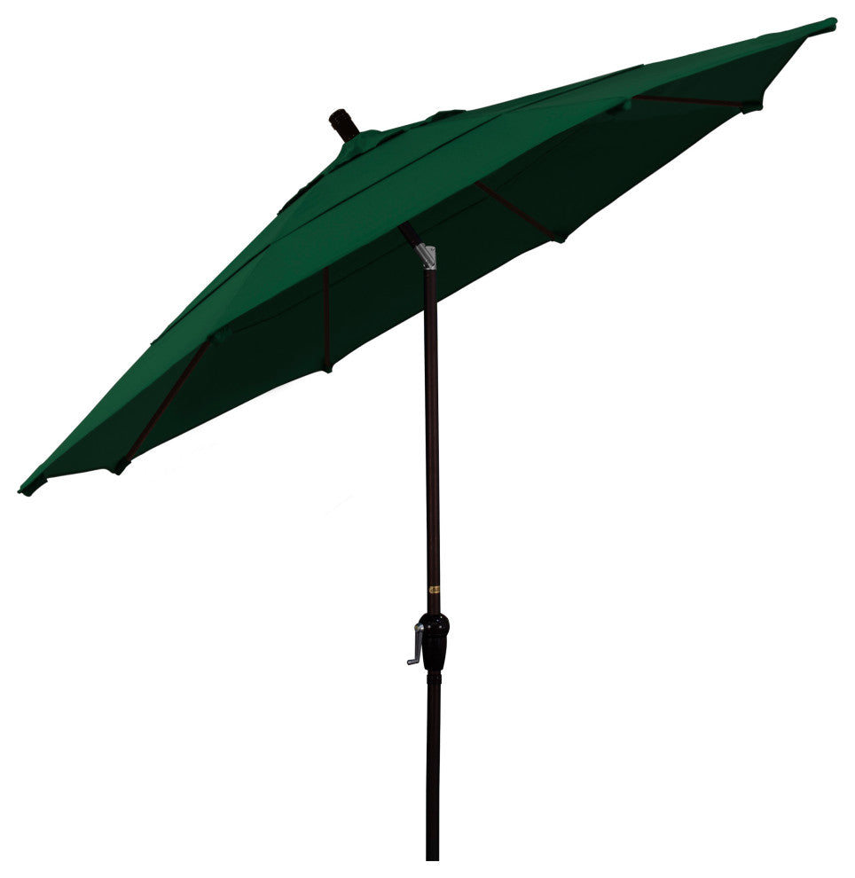 11' Bronze Auto-Tilt Crank Lift Aluminum Umbrella, Sunbrella, Forest Green