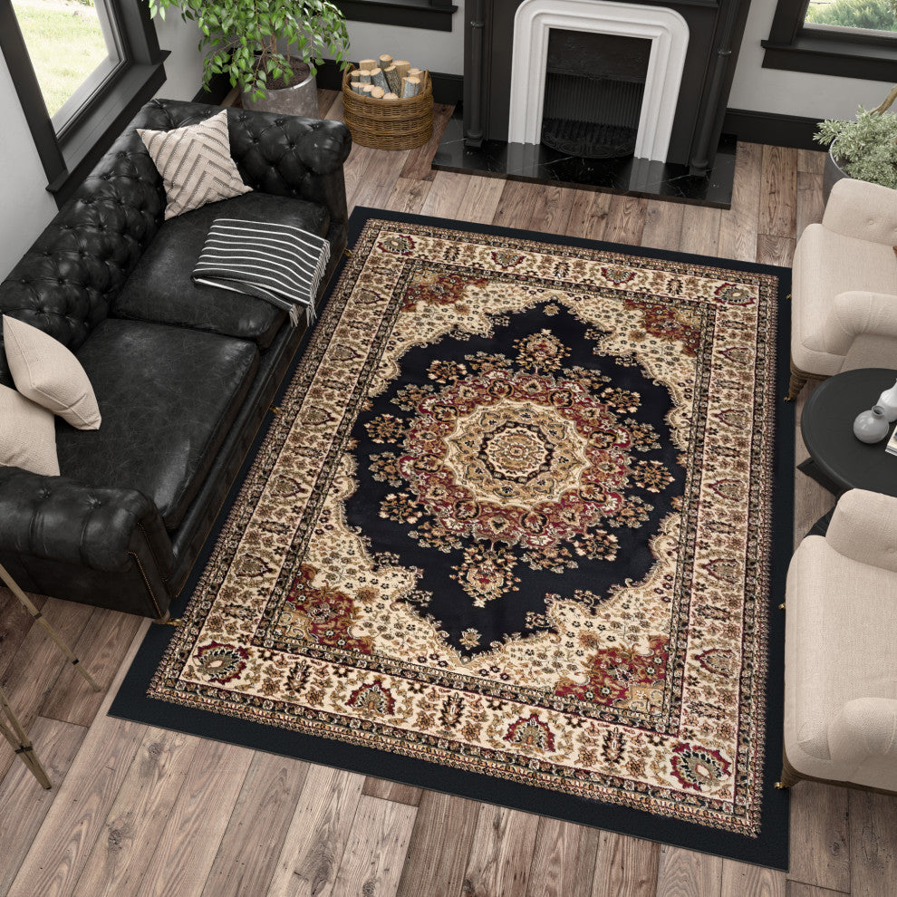 Fiona Traditional Oriental Black Rectangle Area Rug, 8'x10'
