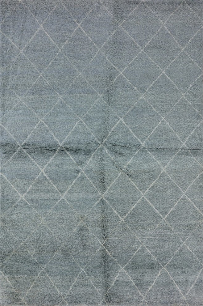 5'x8' Moroccan Collection Hand Knotted Modern Light Blue Oriental Wool Rug
