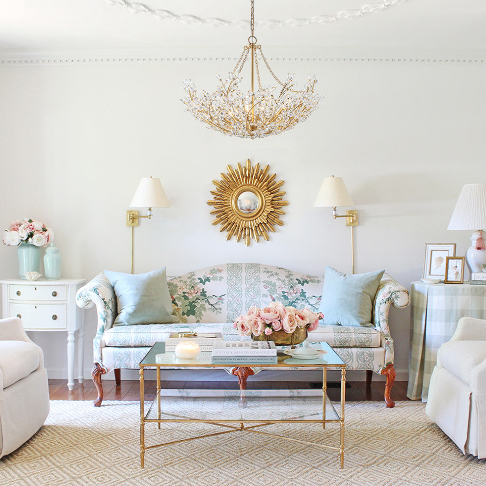 Luxe 6-Light Gold Floral Basket Crystal Chandelier