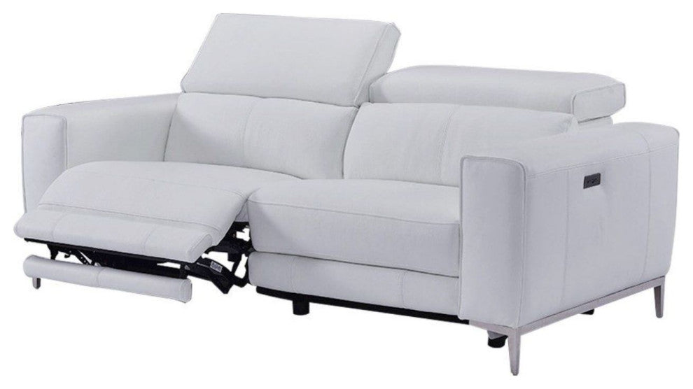 Divani Casa Chignik Modern White Leather Sofa With 2 Recliners