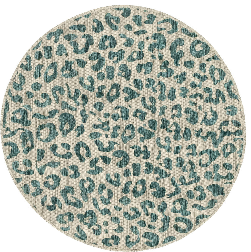 Unique Loom Teal Leopard Outdoor Rug, Teal, Gray, 4' X 4'