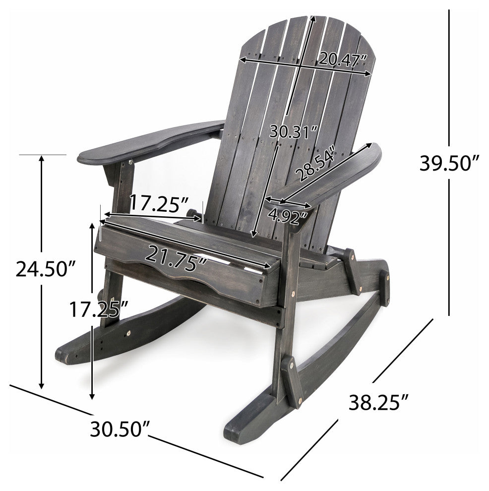 GDF Studio Vivian Outdoor Acacia Wood Adirondack Rocking Chair, Dark Gray, Single