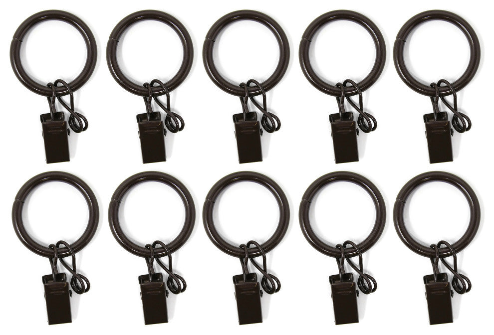 1" Metal Curtain Rings With Clips and Eyelets, Bronze, Set of 10