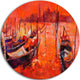 Red Sunset Over Venice, Landscape Painting Disc Metal Artwork, 38"