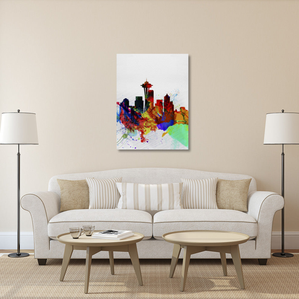 "Seattle Watercolor Skyline 2" Fine Art Print