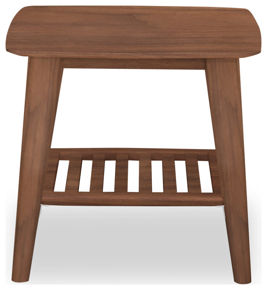 Modern Nightstand With Shelf and Drawer, Walnut Stain