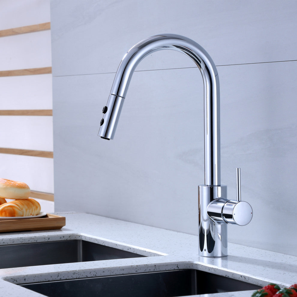 Luxier KTS21-T Single-Handle Pull-Down Sprayer Kitchen Faucet, Chrome