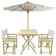 Set of Bamboo Square Table, 2 Director Chair, 1 Umbrealla, White