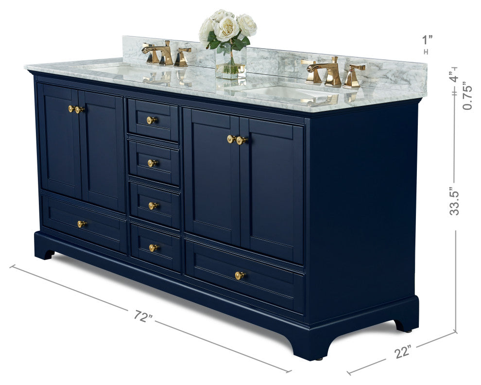 Audrey Vanity Set, Heritage Blue, 72", Gold Hardware, No Mirror