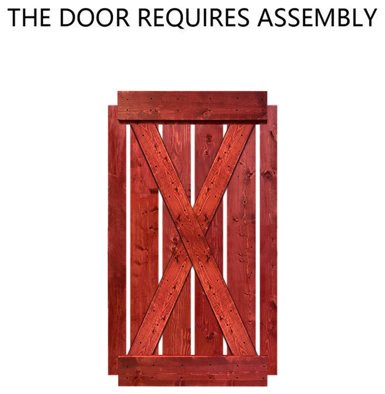 Stained Solid Pine Wood Sliding Barn Door, Cherry Red, 38"x84", X Series