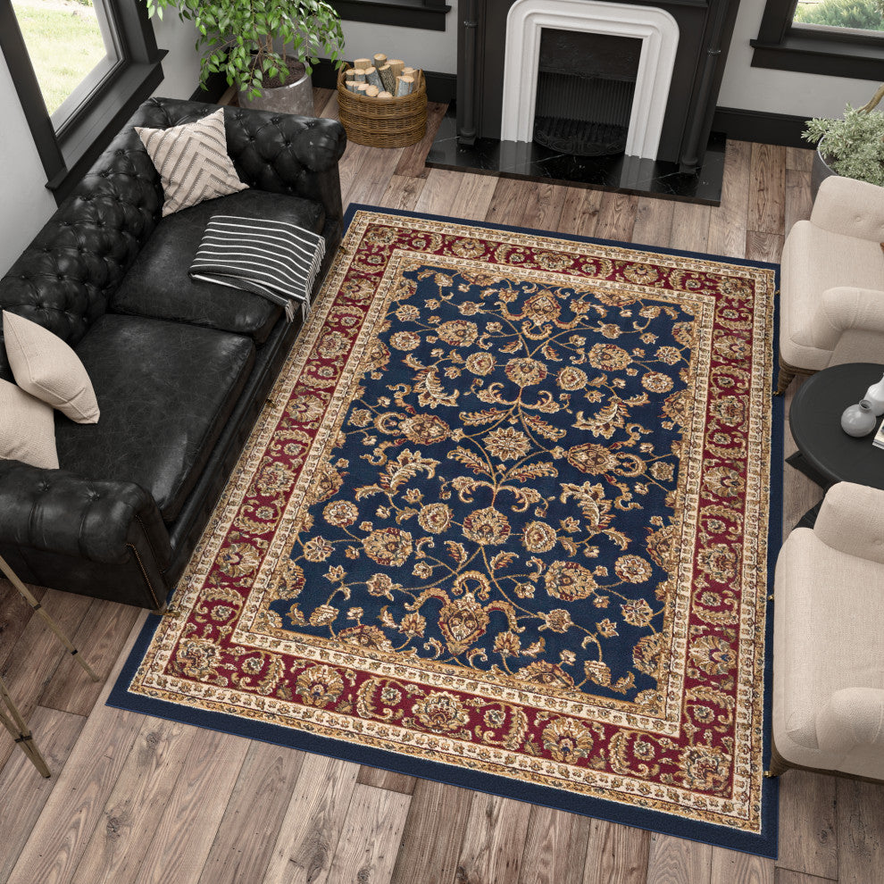 Sariya Transitional Oriental Navy Rectangle Area Rug, 9' x 12'