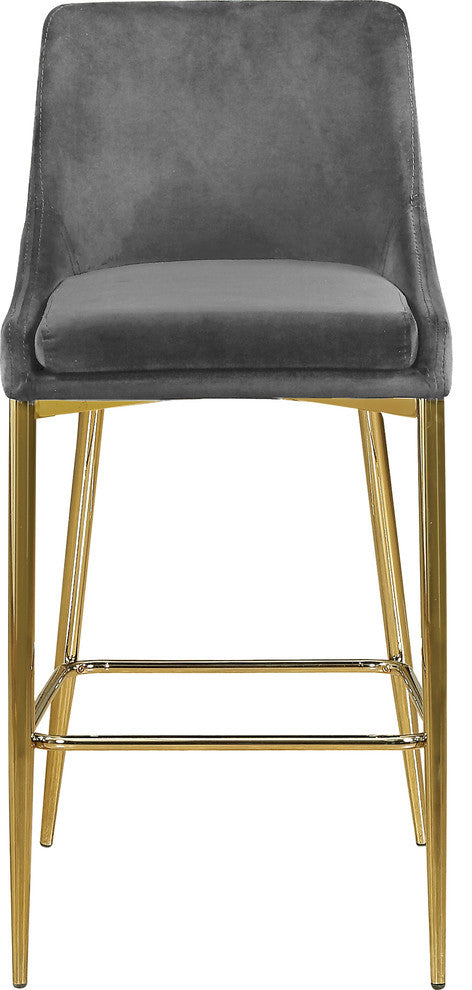 Karina Velvet Stool (Set of 2), Gray, Gold Base