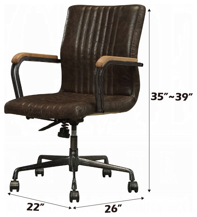 ACME Joslin Executive Office Chair, Distress Chocolate Top Grain Leather
