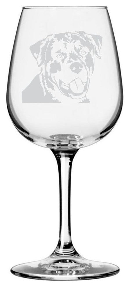 Rottweiler Dog Themed Etched All Purpose 12.75oz. Libbey Wine Glass