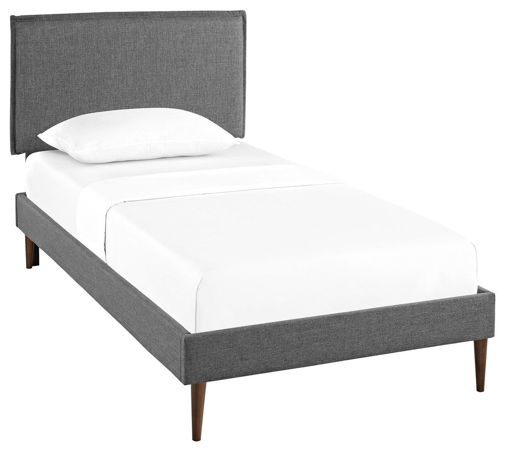 Modway Camille Twin Fabric Platform Bed With Round Tapered Legs, Gray