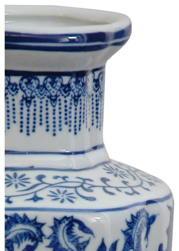 12" Floral Blue and White Porcelain Vase