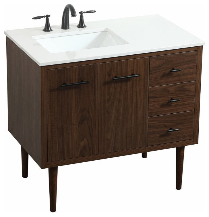 Home Living 22" Midcentury Modern Walnut-Light Bathroom Vanity