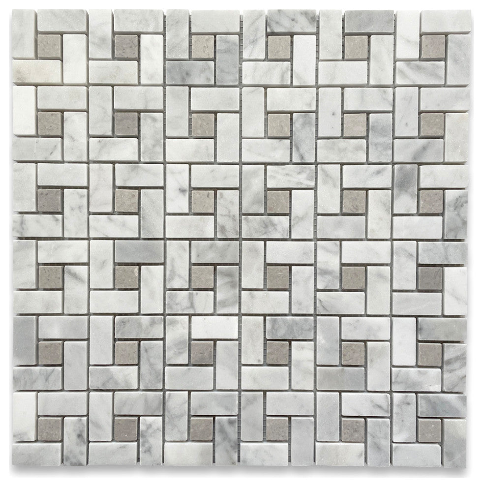 Carrara Marble Pinwheel Venato Bianco Mosaic Tile Gray Dots Honed, 1 sheet