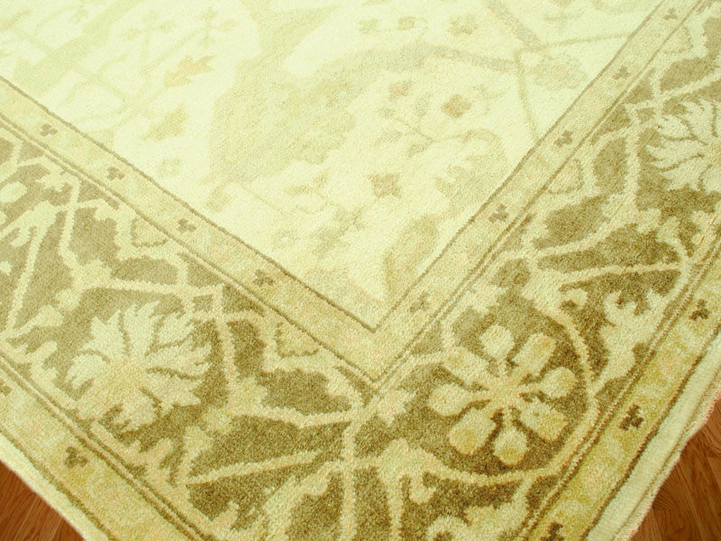 6x9 Hand Knotted Ivory Brown Oushak Oriental Rug Vegetable Dyes