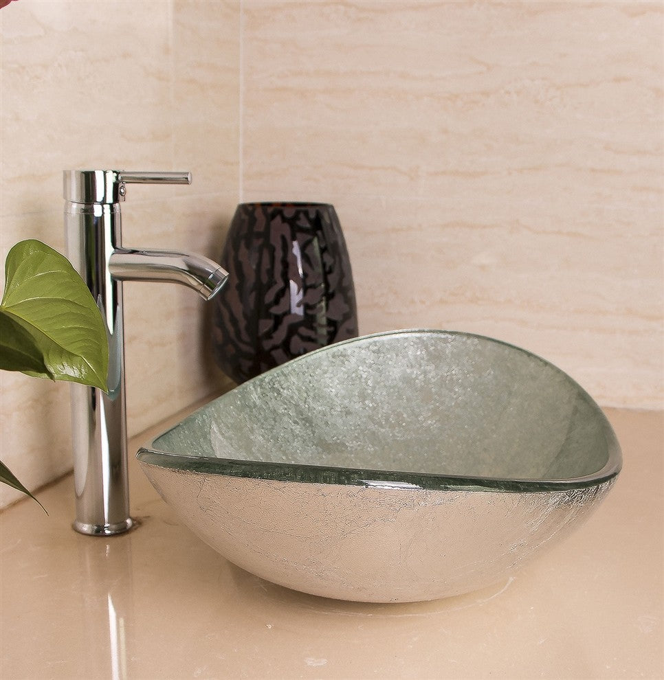 Tuscany Oval Bathroom Glass Sink With Chrome Faucet and Drain