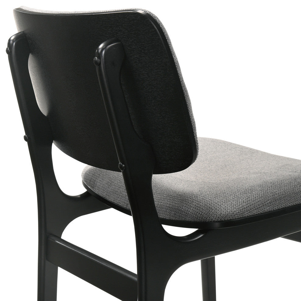 Lima Wood Dining Accent Chairs, Black Finish and Gray Fabric, Set of 2