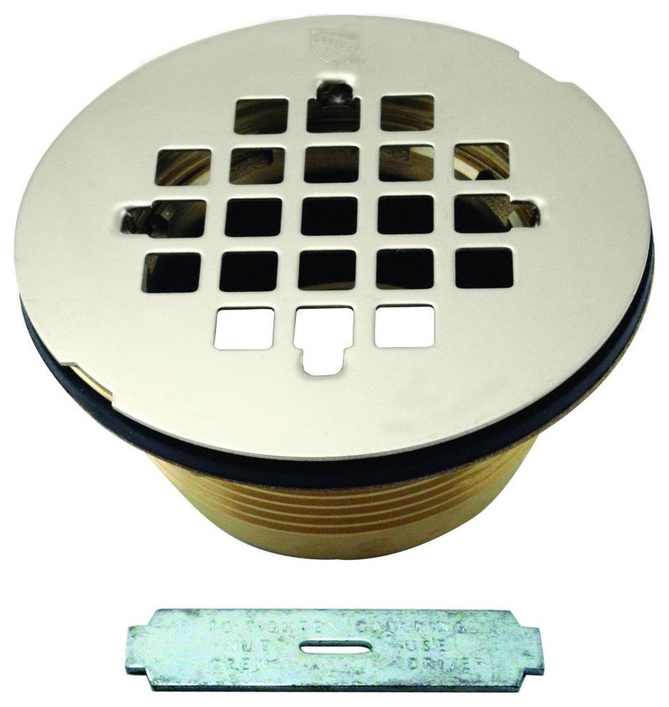 Brass Body Compression Shower Drain With Grid In Polished Nickel