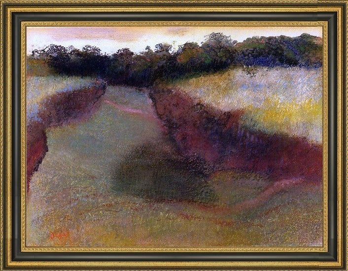 Edgar Degas Wheatfield and Line of Trees Framed Premium Canvas Print, 28"x21"