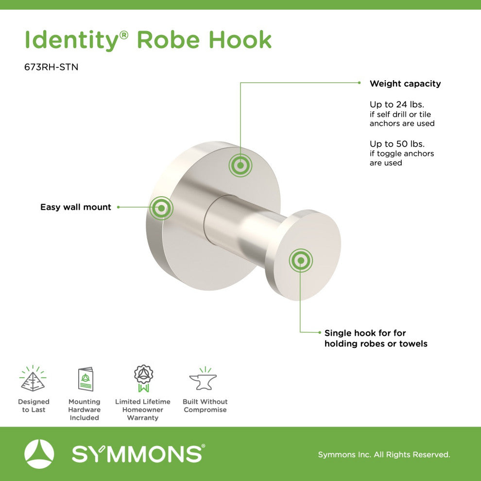 Identity Robe Hook, Satin Nickel