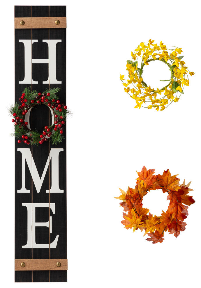 42"H Christmas Wooden "HOME" Black Porch Sign With Wreath