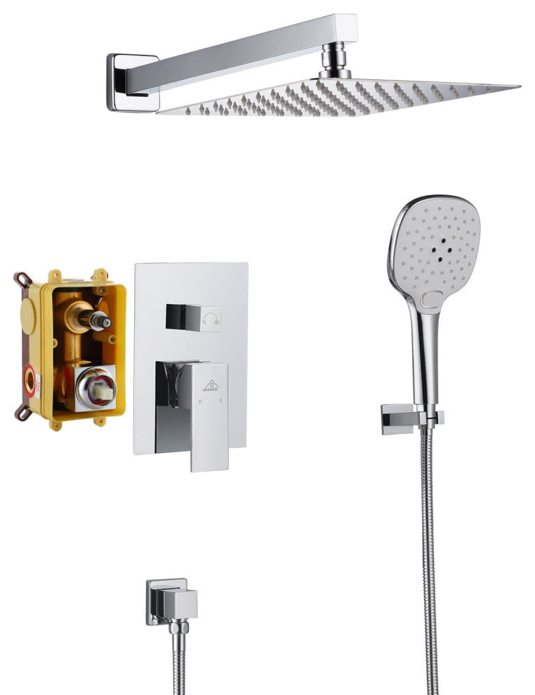 CASAINC 10" Wall Mounted 3 Spray Handheld Rainfall Luxury Shower System Set, Chrome
