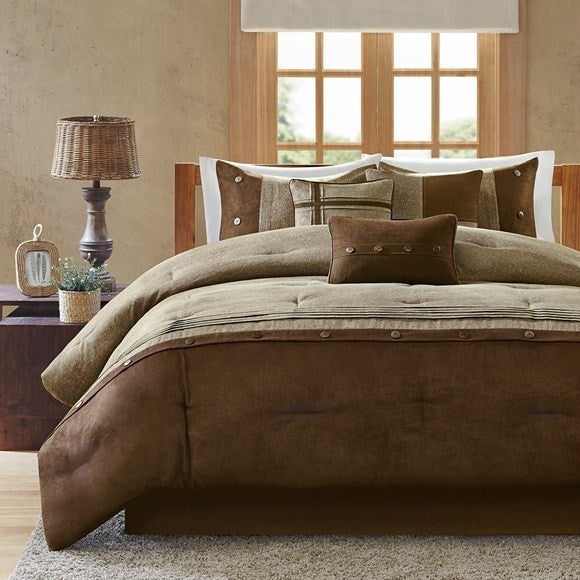 Madison Park Boone 7 Piece Faux Suede Comforter Set in Brown