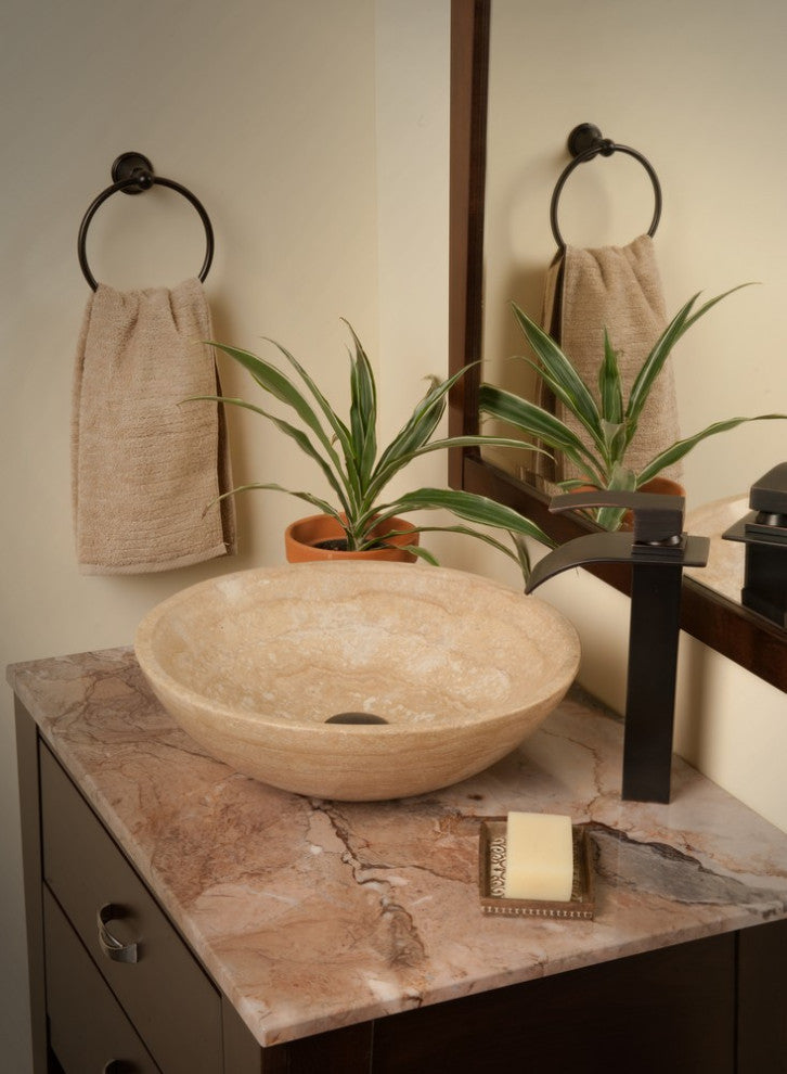 Novatto NSFC-BT136ORB Travertine Stone Vessel Sink Set - Oil Rubbed Bronze