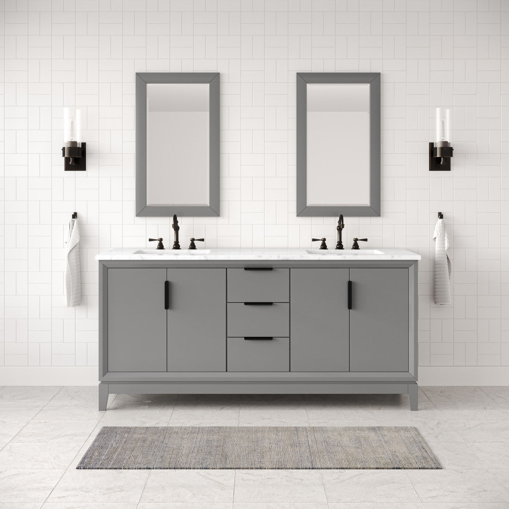 Elizabeth 72" Double Sink Carrara White Marble Vanity, Cashmere Gray