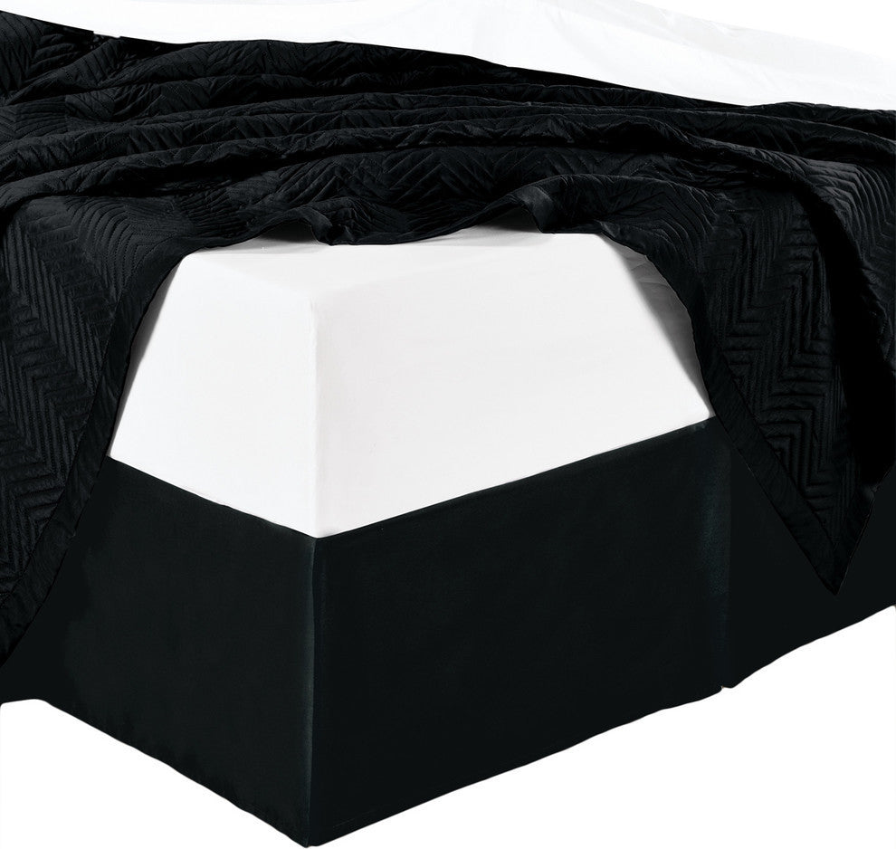 Split Corner 100% Cotton Sateen Solid Bed Skirt, Black, Queen