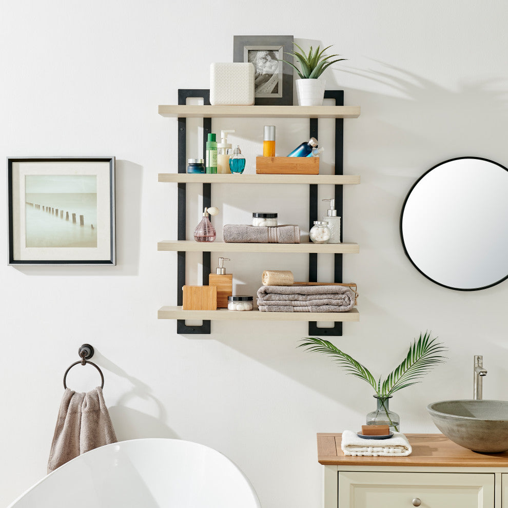 Danya B. 4-Tier Floating Bracket Wall Shelf Metal and MDF Finish, White Birch