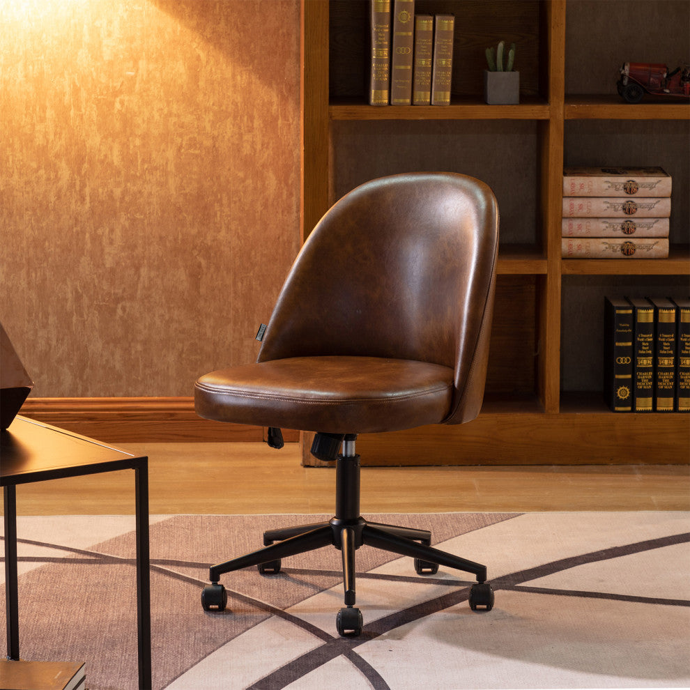 Chic Minimalist Desk Chair, Yellowish Brown-Pu Leather