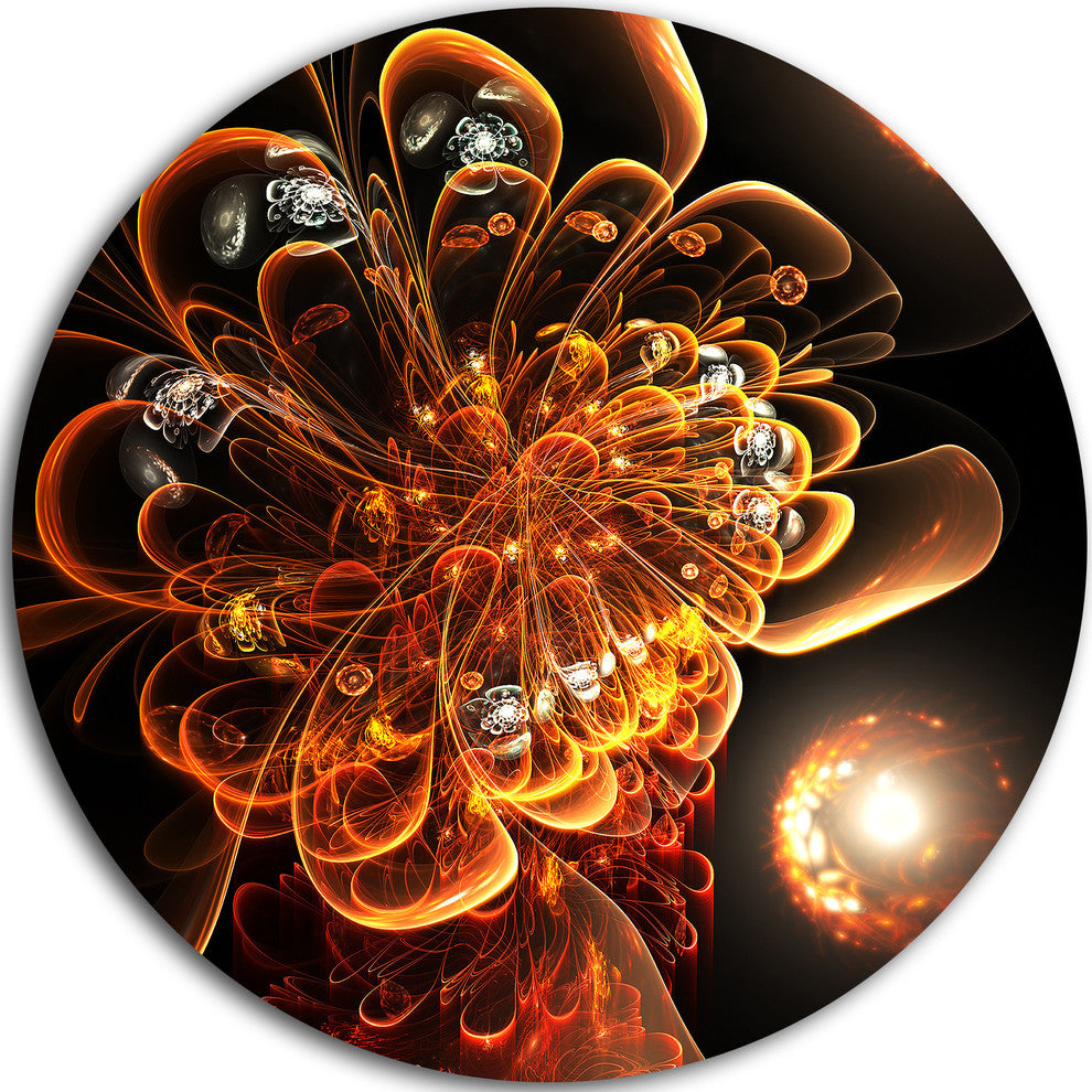 Dark Orange Fractal Flower Digital Art, Floral Disc Metal Artwork, 36"