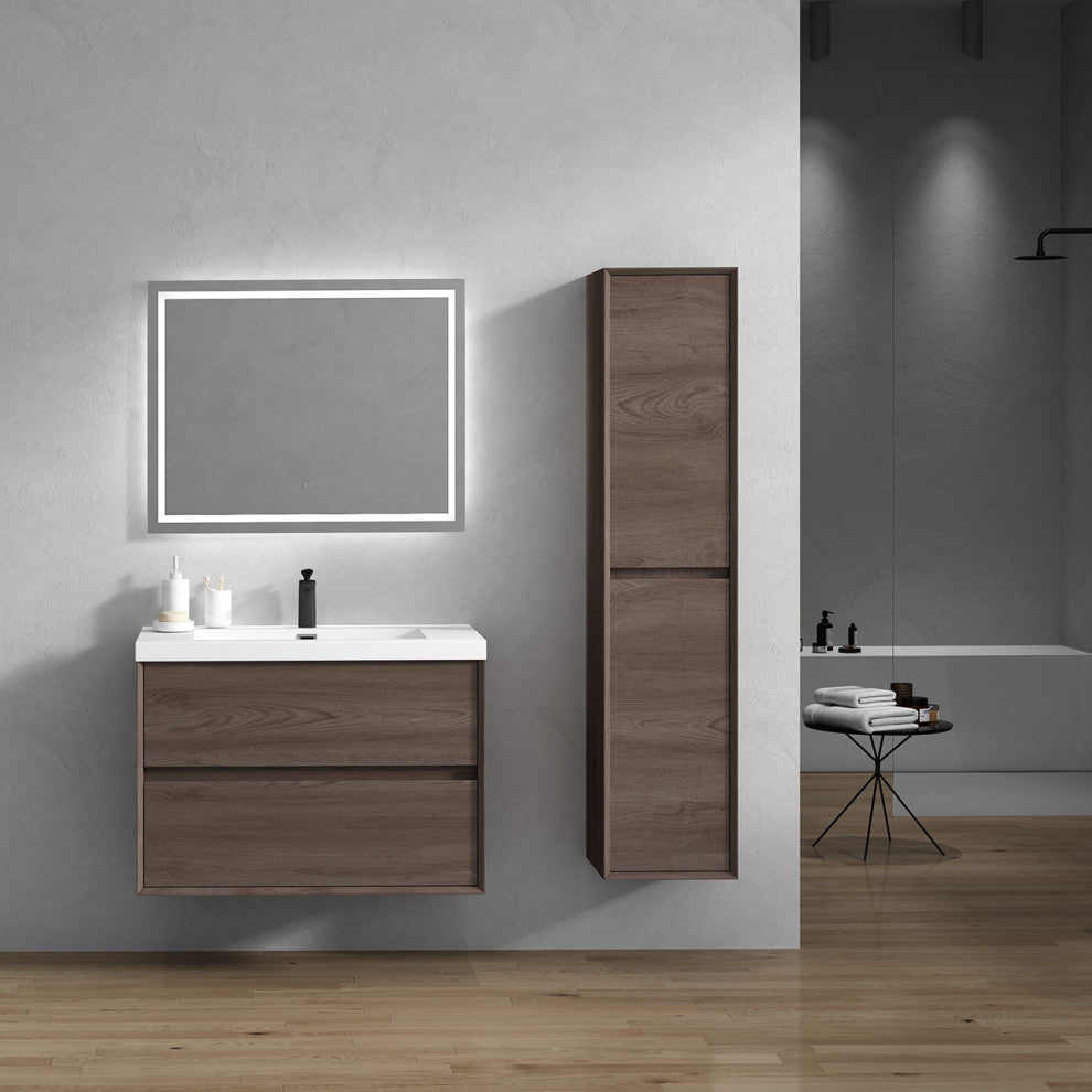 Kingdee Red Oak Wall Mounted Vanity With Reinforced Acrylic Sink, 36''