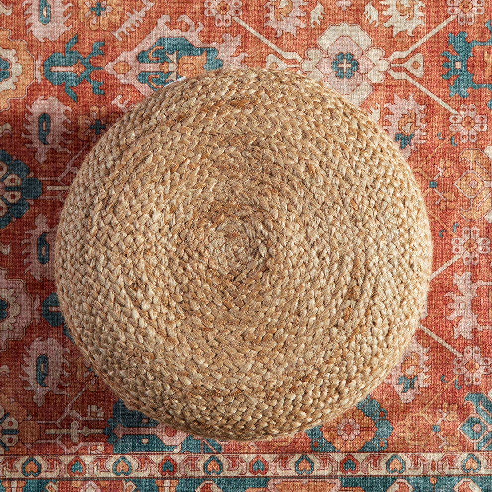 Jaipur Living Mesa Beige Solid Round Pouf