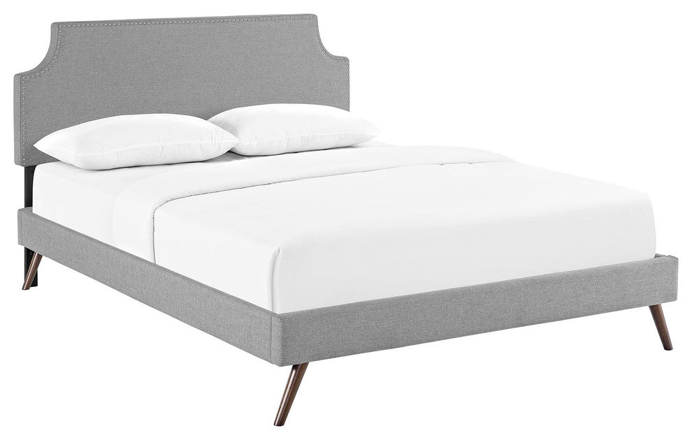 Modway Laura Full Fabric Platform Bed With Round Splayed Legs, Light Gray