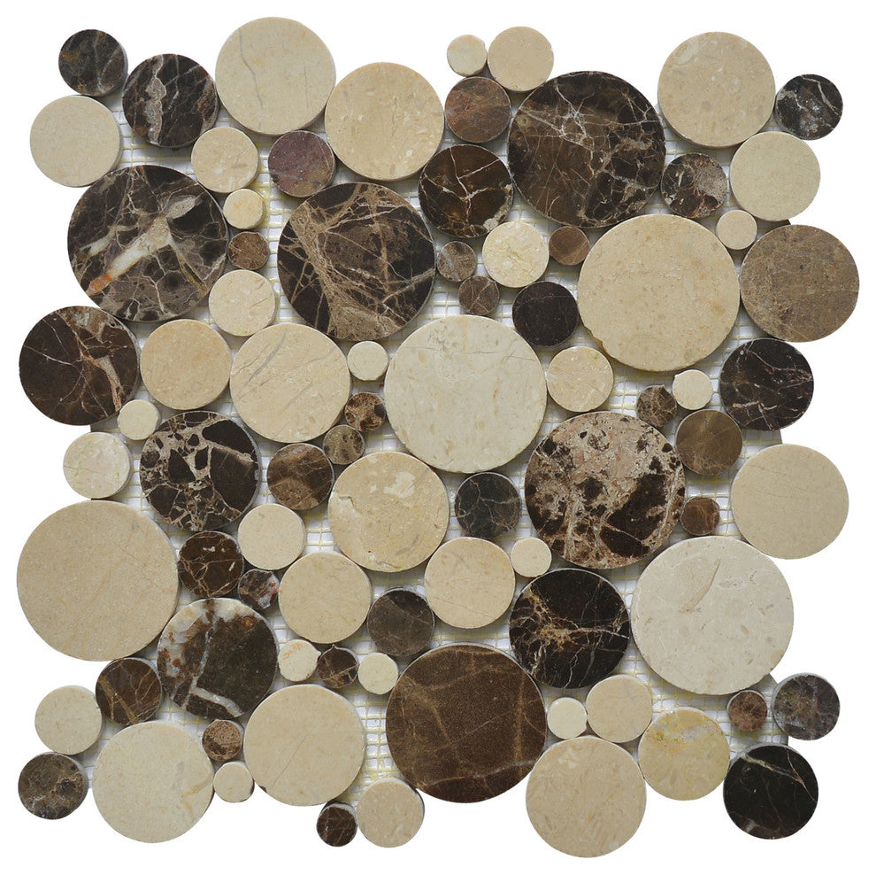 11"x11" Emperador Dark, Mixed Rounds, Polished, Set of 5