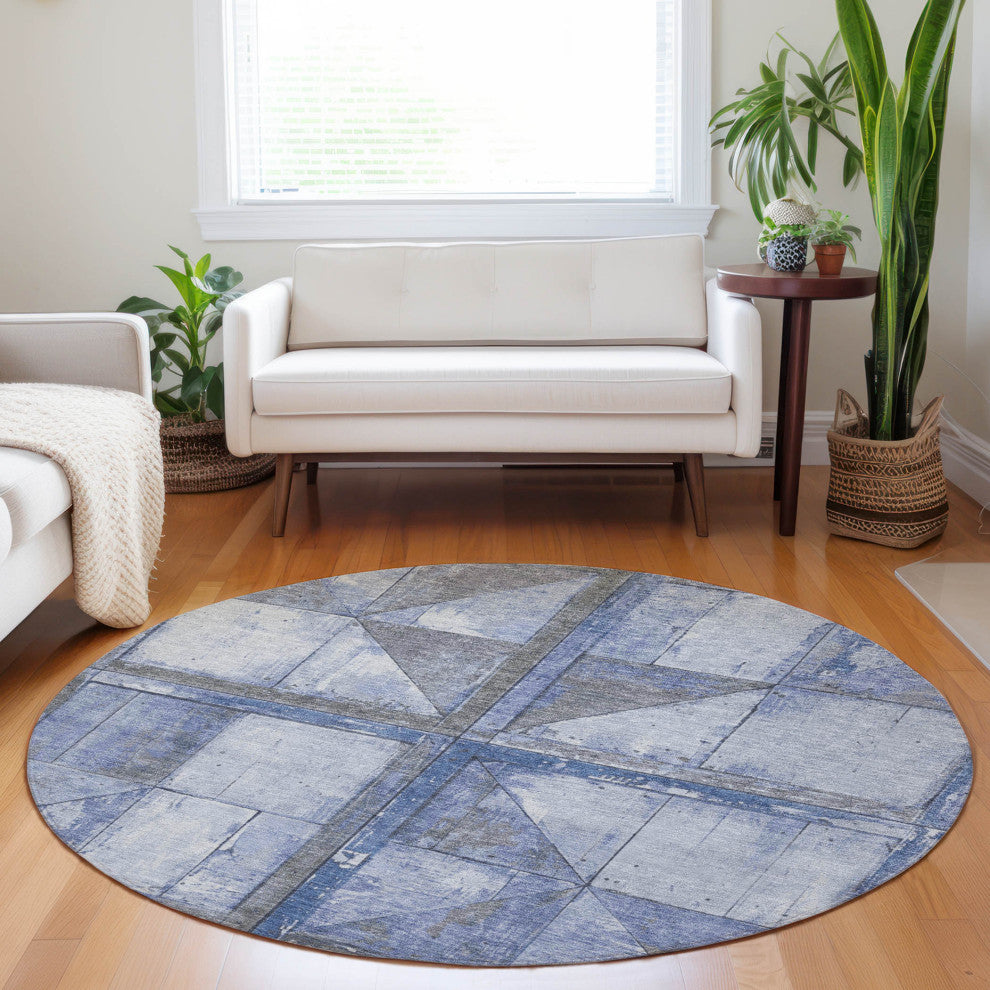 Machine Washable Indoor/Outdoor Chantille ACN1875 Denim 8' x 8' Round Rug