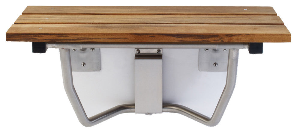 Rectangular Folding Shower Seat, Teak Wood, 24 Inch, Wall Mount