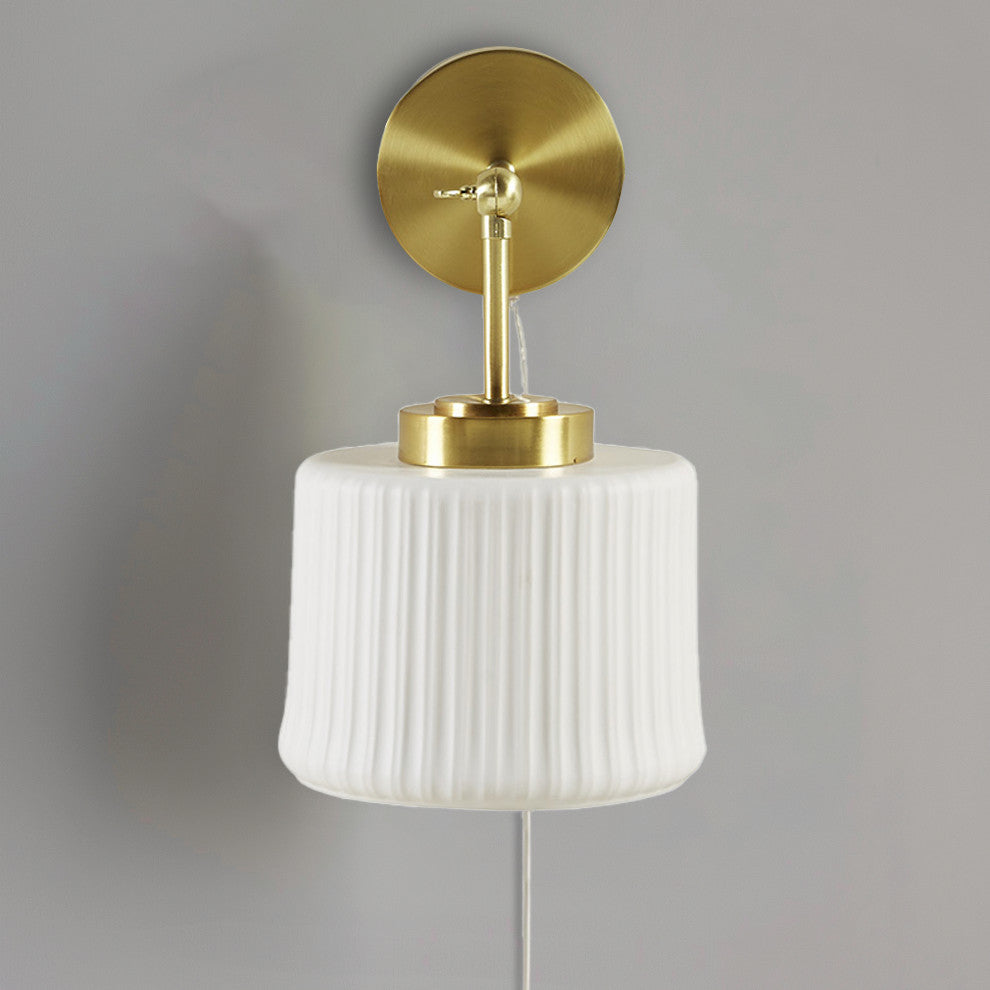 INK+IVY Luminex White Ceramic Wall Sconce With Adjustable Swing Arm, Gold/White