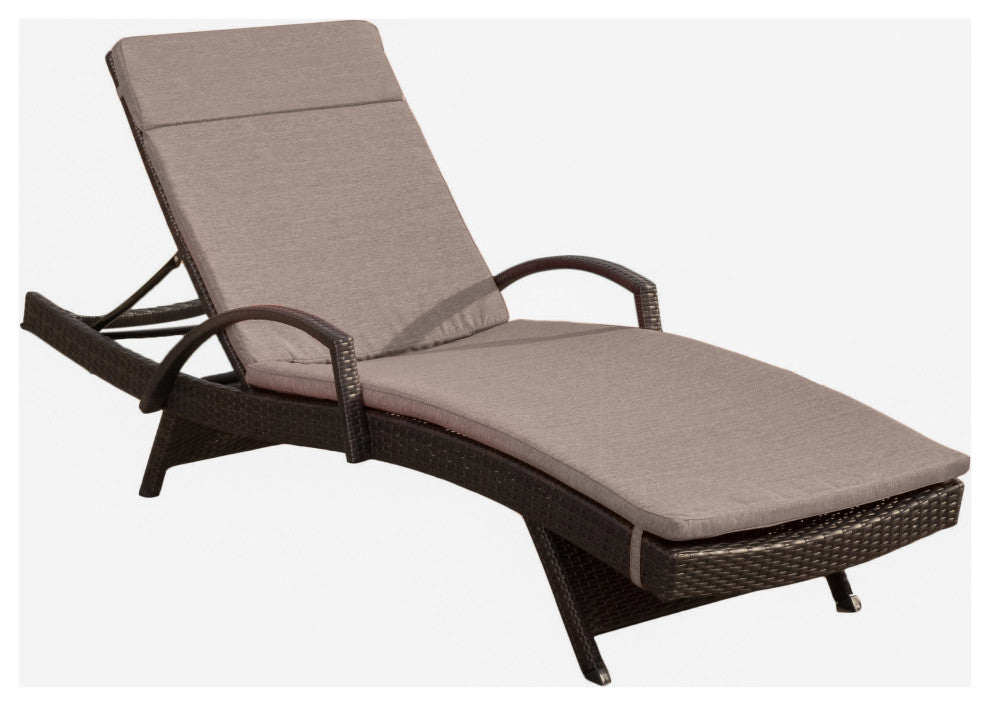 GDF Studio Ann Outdoor Wicker Chaise Lounge With Arms and Cushion, Set of 2, Charcoal