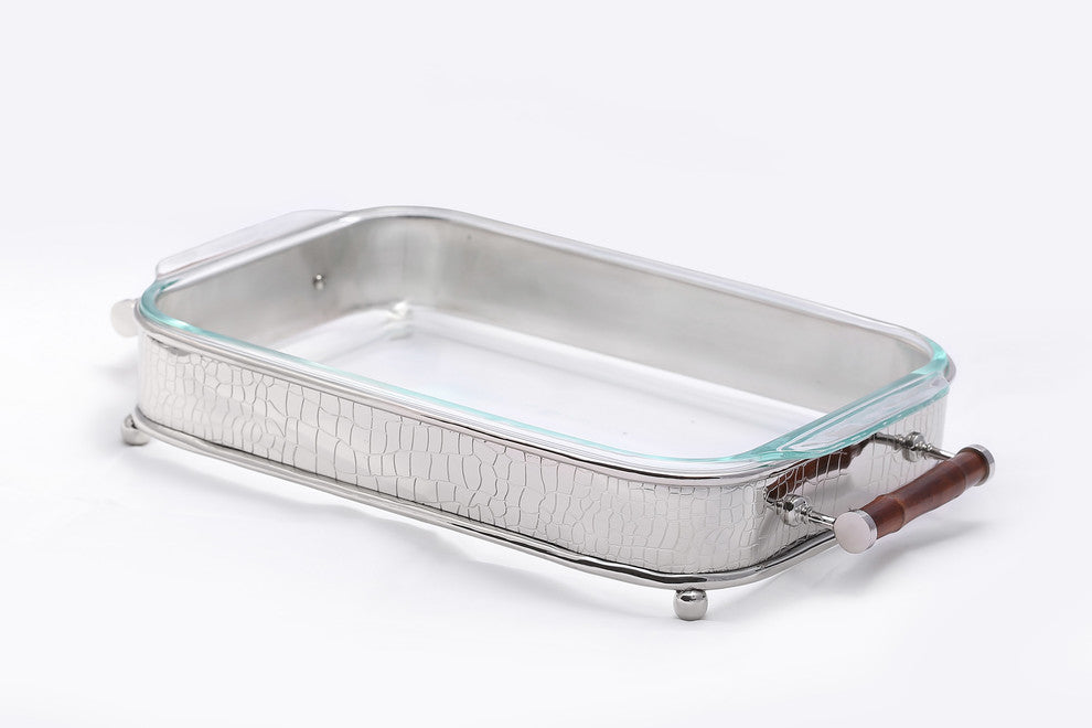 Nickel Crock and Bamboo Rectangular Server