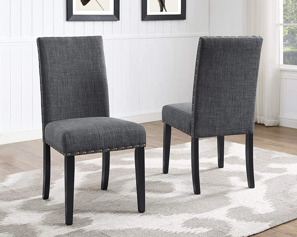 Tan Fabric Dining Chairs with Nail head Trim, Set of 2, Grey