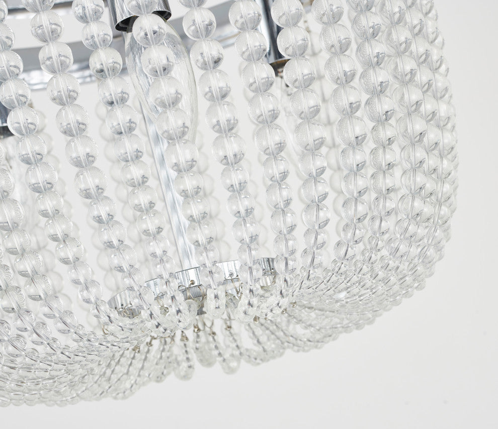 3-Light Chrome Semi Flush Mount With Clear Glass Beads