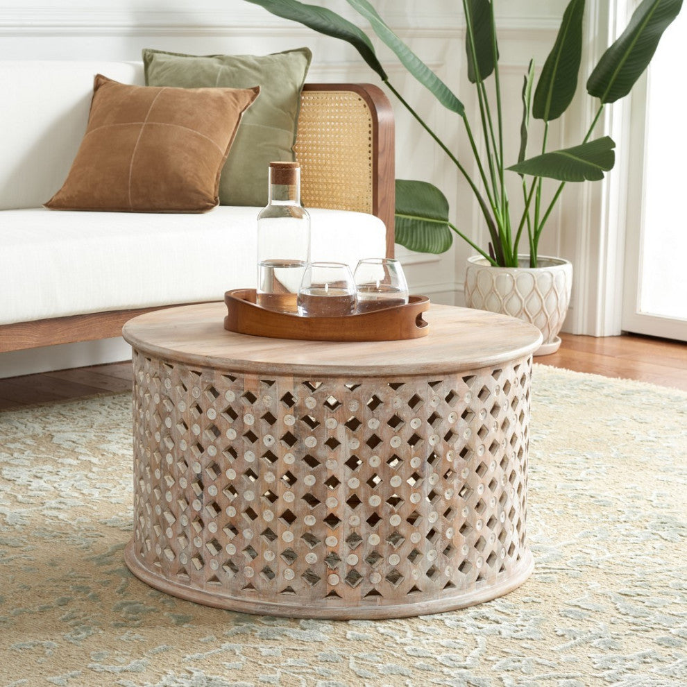 Safavieh Kyrith Round Coffee Table, Burnt White